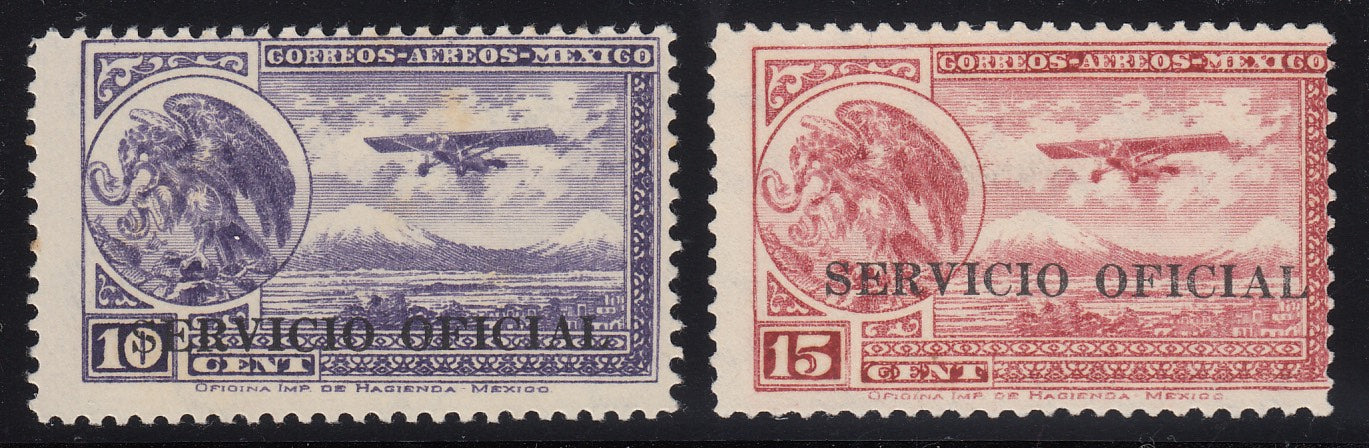 Mexico 1932 Servicio Oficial Perf. 12 Airmail Pair MNH. Scott CO20-CO21