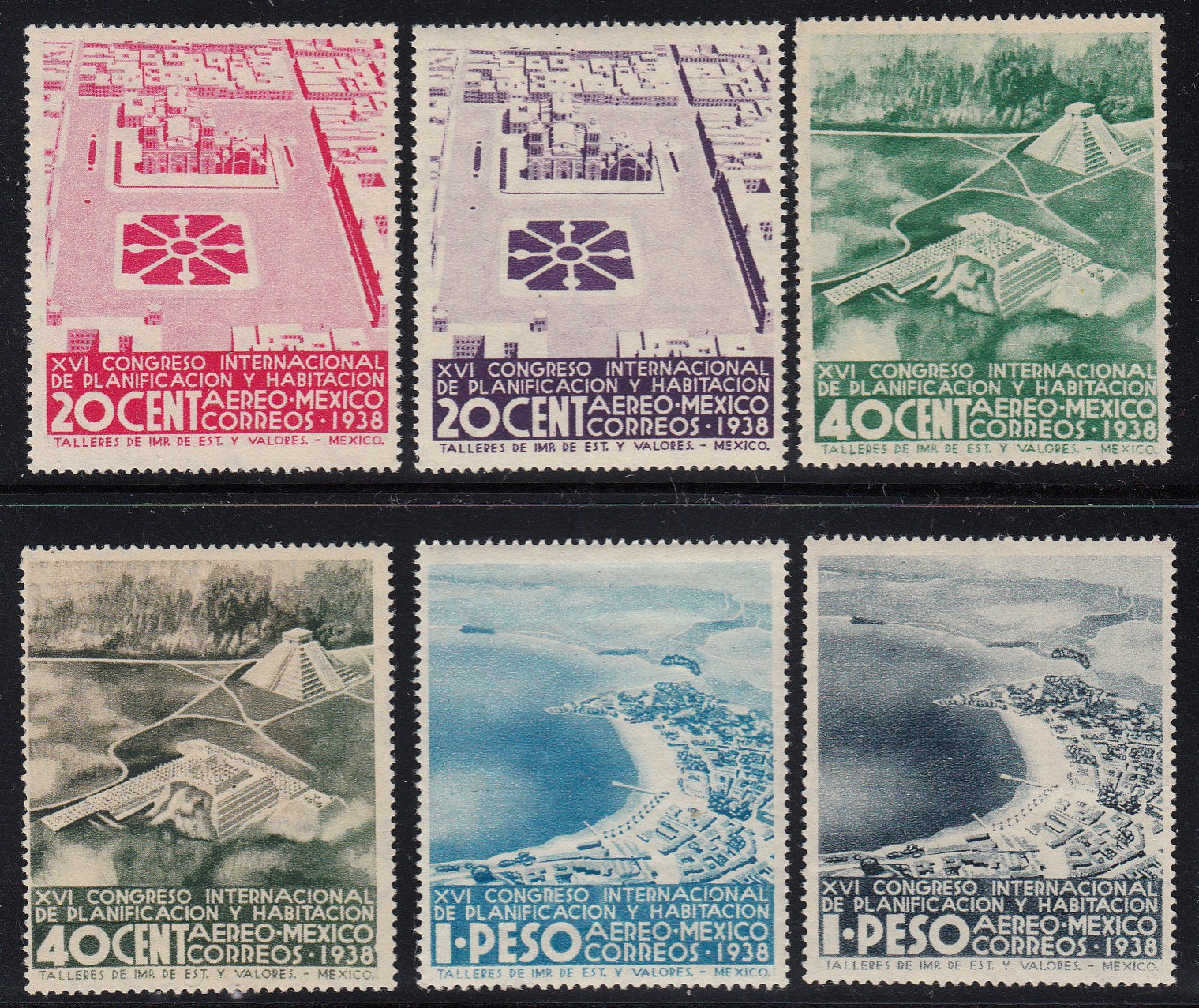 Mexico 1938 Planning & Housing Congress Airmail Complete Set MNH. Scott C85-C90
