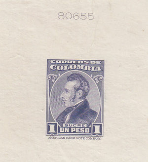Colombia 1940-47 1p Sucre Die Proof Index Copies x 2. Scott 492 & 554 var