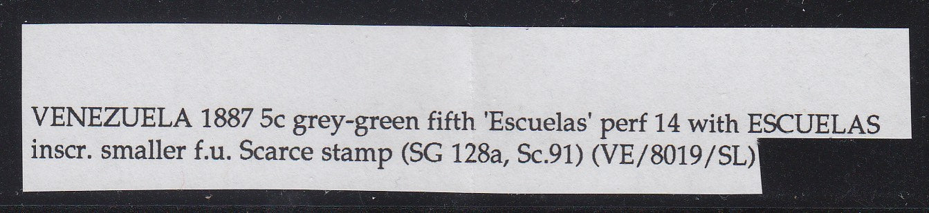 Venezuela 1887-88 5c Gray Green Escuelas Perf. 14 Used. Scott 91