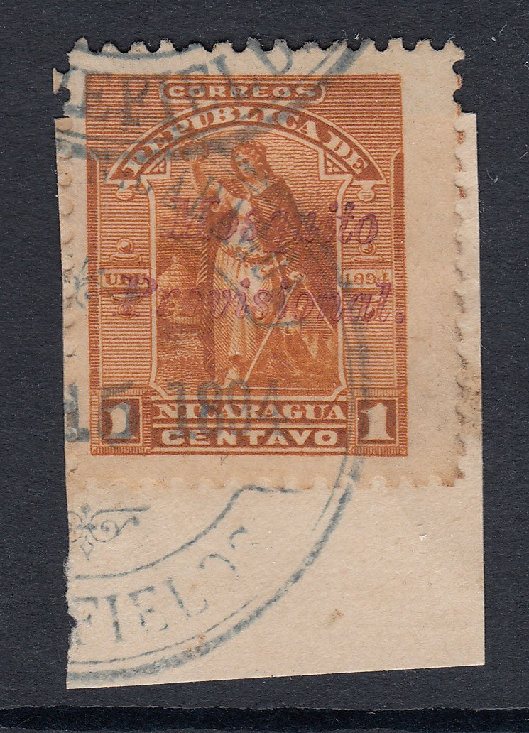 Nicaragua 1894 Mosquito Coast 1c Provisional Seebeck Used On Piece. Maxwell LA1