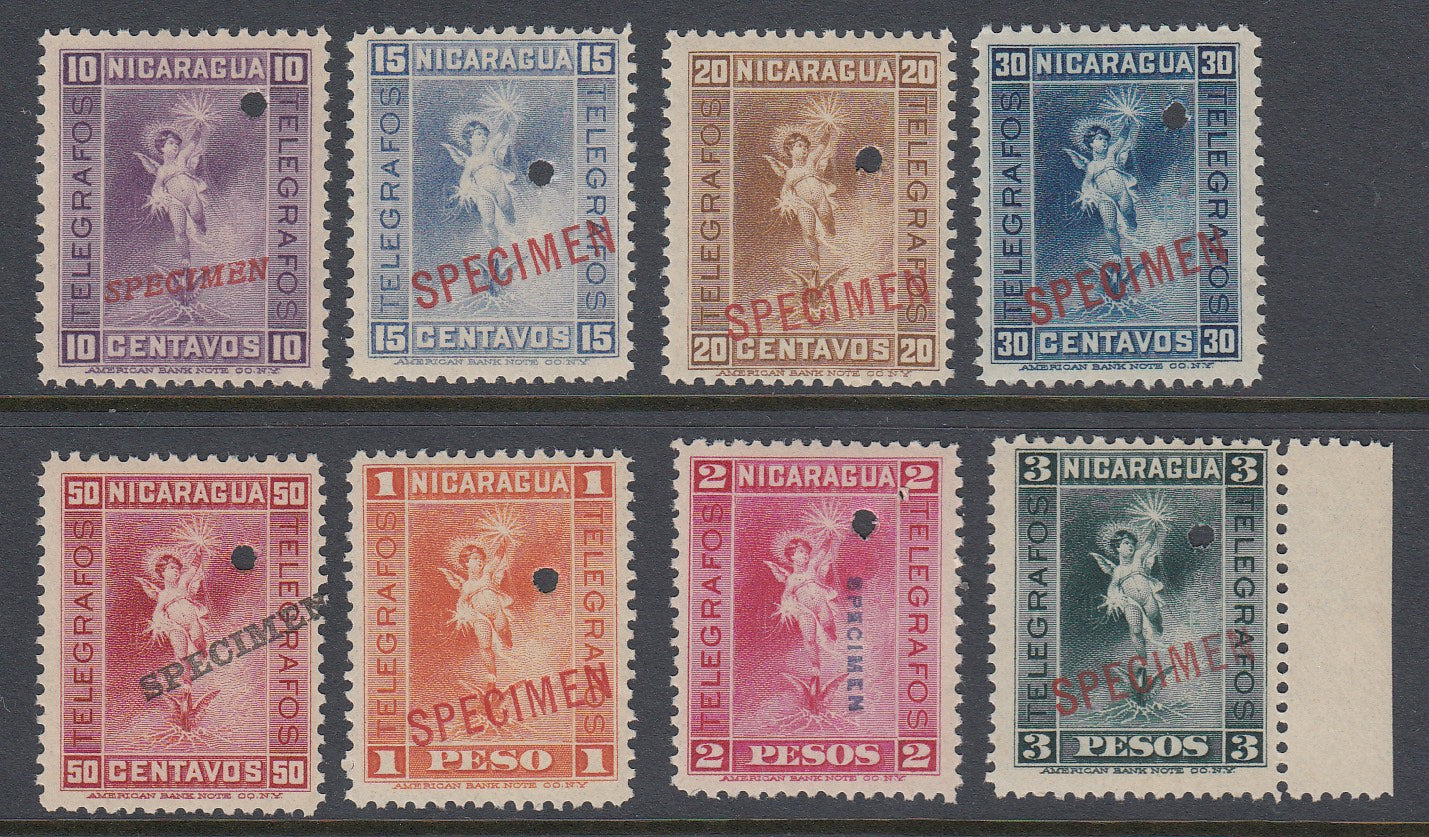 Nicaragua 1900 Telegraph Complete Specimen Set MNH. Hiscocks 77-84