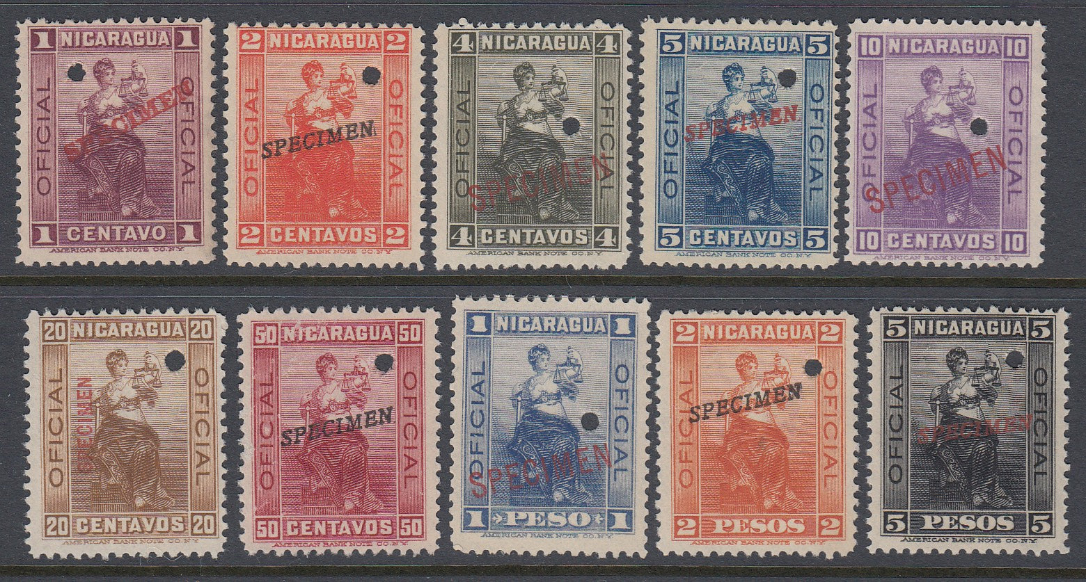 Nicaragua 1900 Officials Complete Specimen Set Mint. Scott O140-O149 var
