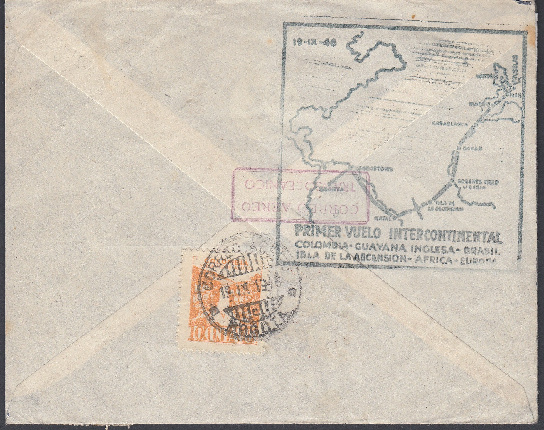 Colombia 1946 Airmail First Flight Cover from Bogota to Liverpool, England