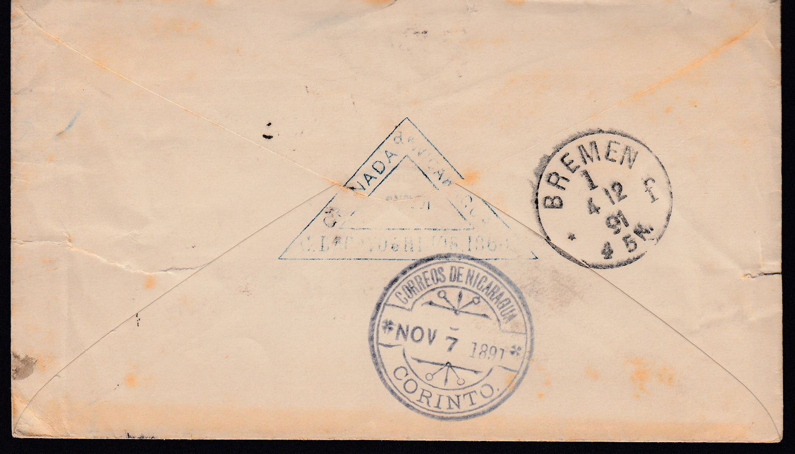 Nicaragua 1891 Granada to Bremen, Germany via Paris Cover. H&G B10.