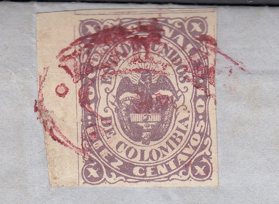 Colombia 1869 Boyaca to Facatativa Entire, tied with 1868 10c Lilac