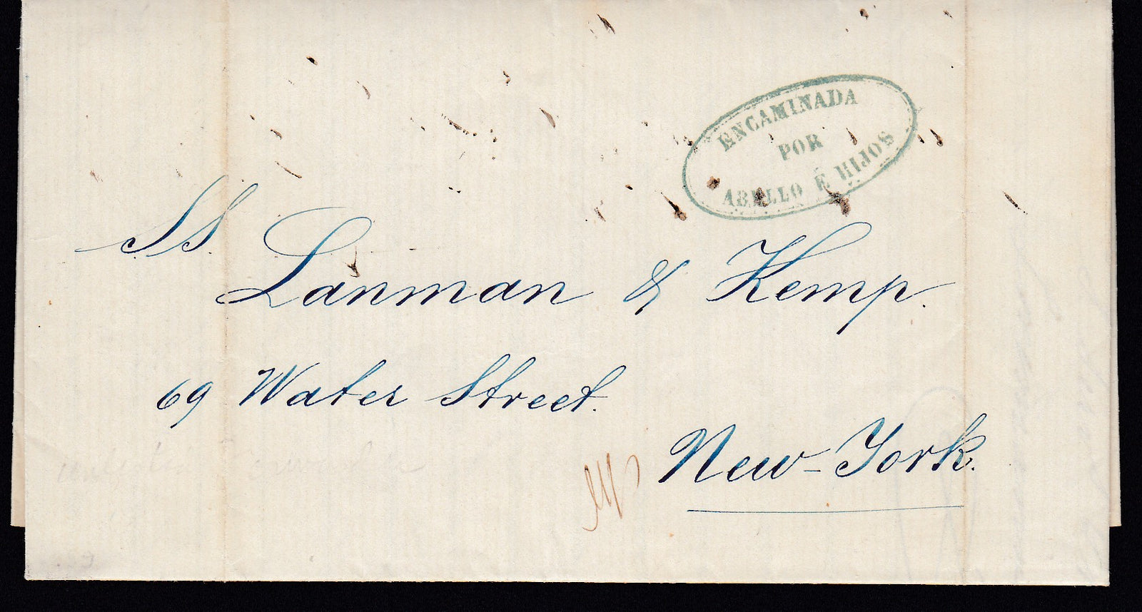 Colombia 1859 Entire from Bogota to New York via Santa Marta with Abello E Hijos Cachet.
