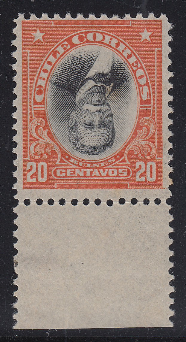 Chile 1911 20c Orange Red & Black Marginal Center Inverted MNH. Scott 105a