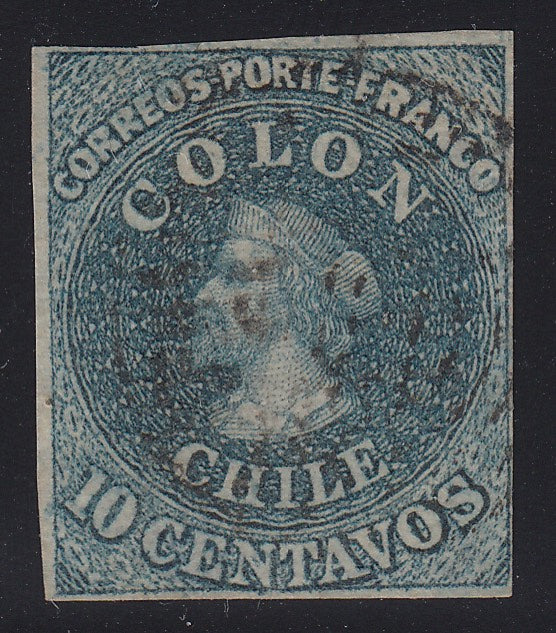 Chile 1854 10c Slate Blue Used. Scott 5a