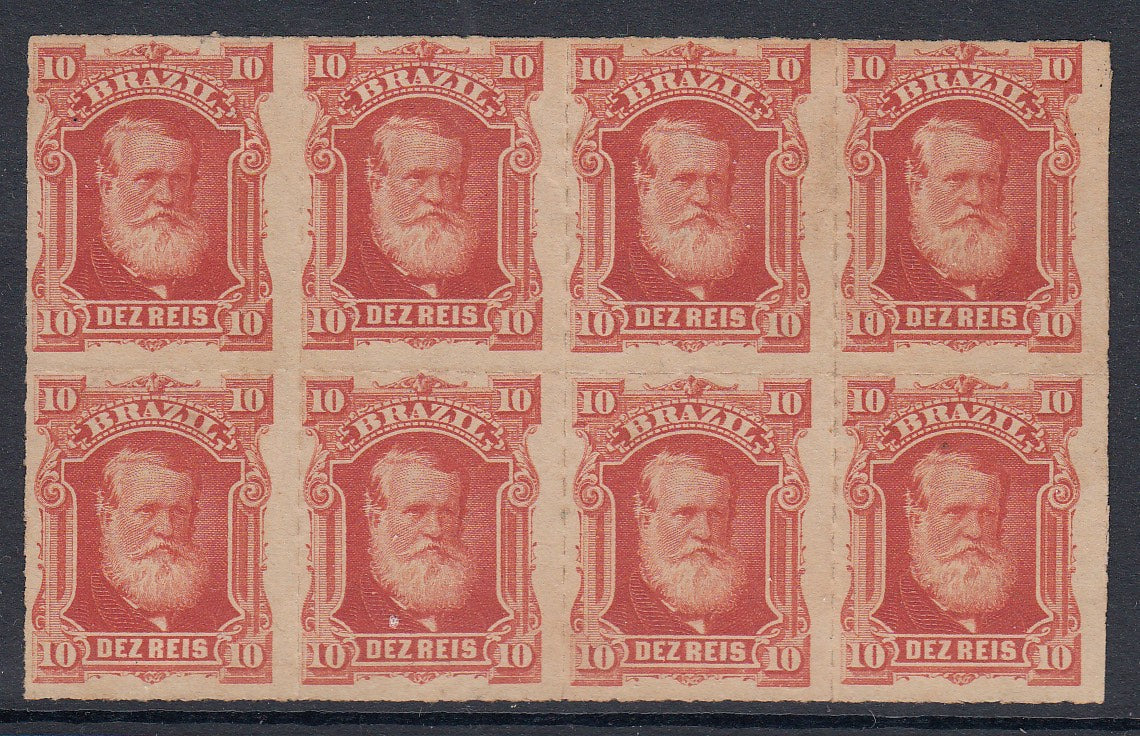 Brazil 1878-79 10r Vermilion 'White Beard' Dom Pedro Block Of 8 MNG. Scott 68