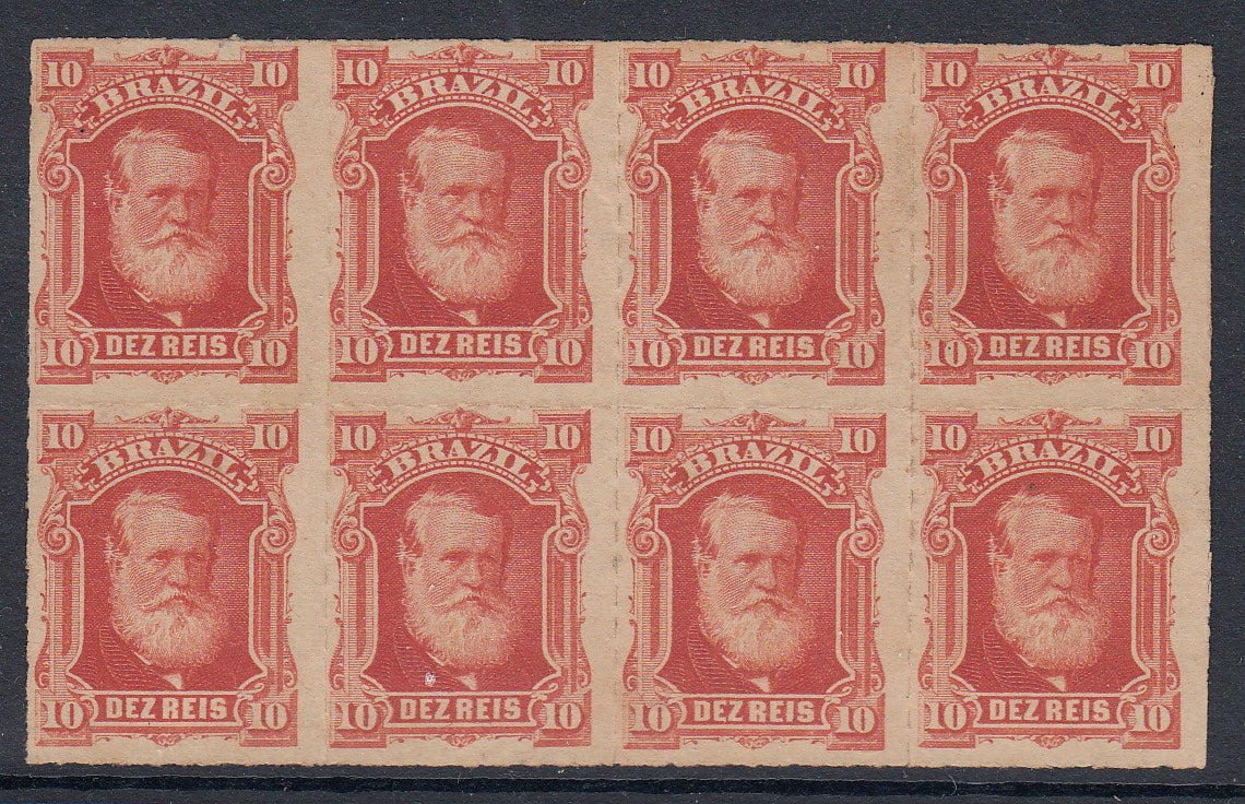 Brazil 1878-79 10r Vermilion 'White Beard' Dom Pedro Block Of 8 MNG. Scott 68