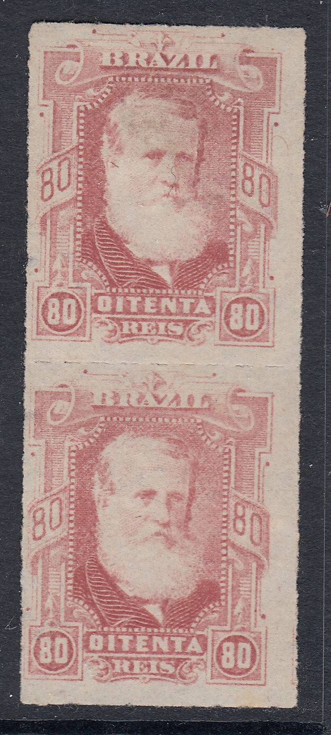 Brazil 1878-79 80r Lake 'White Beard' Dom Pedro Pair MNG. Scott 71