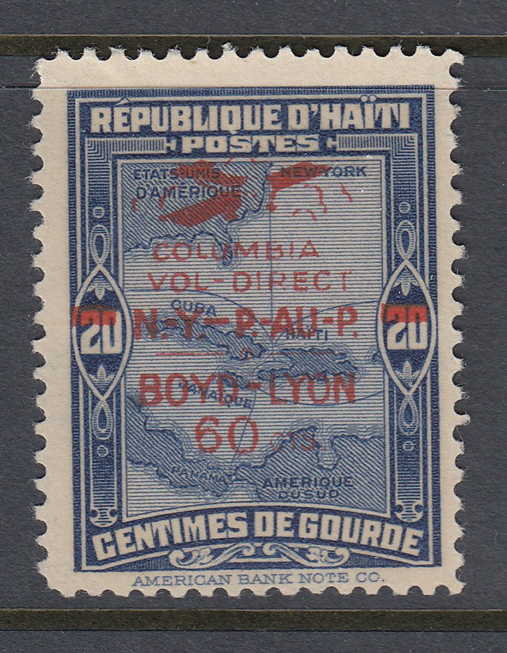 Haiti 1933 60c on 20c Violet Blue Boyd-Lyon Overprint Airmail VLM Mint. Scott C4A