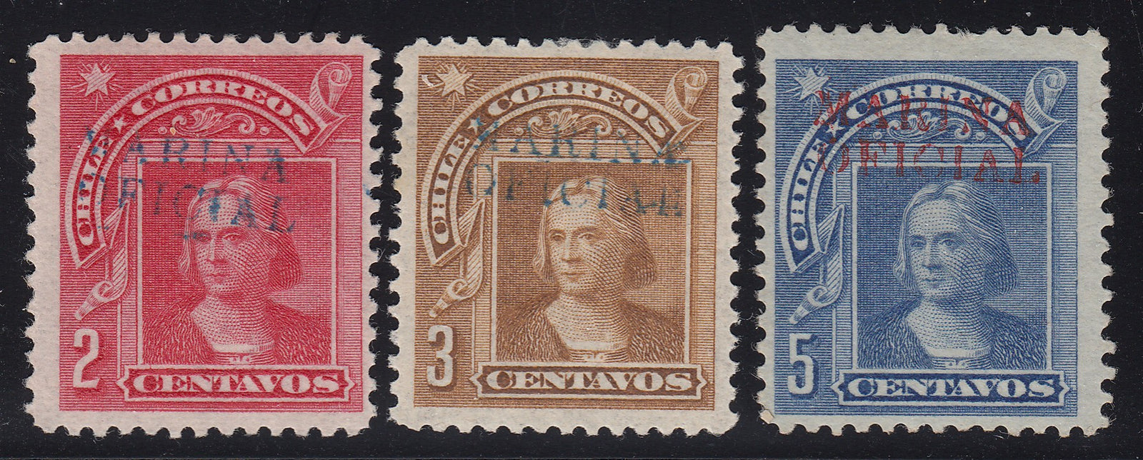 Chile 1906 Marine Officials Complete Set LM Mint. Scott O1A-O1C