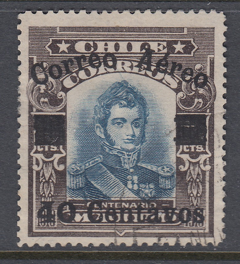 Chile 1927 Black Brown & Blue Testart Airmail 'Blue Line' Variety Used. Scott C1 var