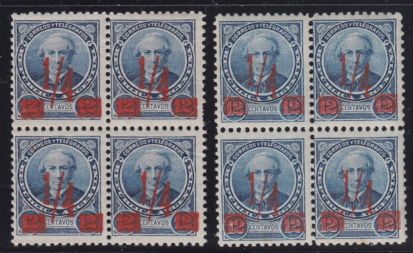 Argentina 1890 Red Surcharge Blocks with Perf 11.5 variety MNH. Scott 84 & 84b