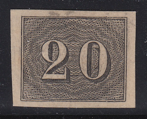 Brazil 1850 20r Black Upright Numeral Reprint MNG. Scott 22 var