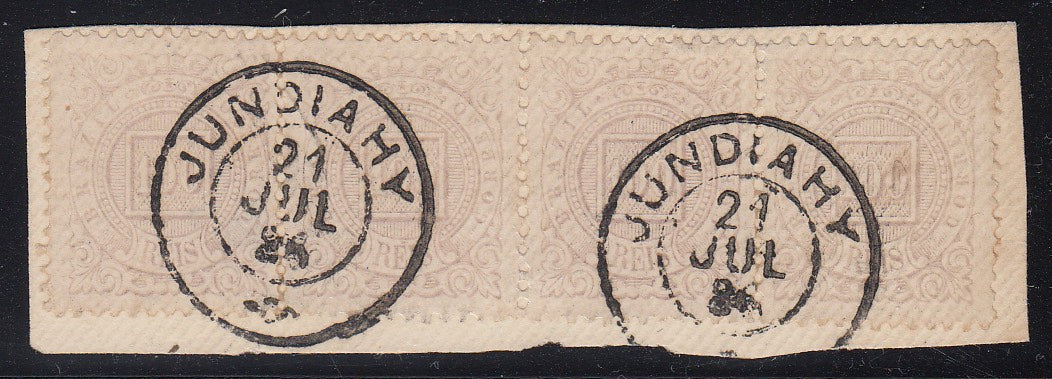 Brazil 1885 100r Lilac Strip Of Four On Piece Used. Scott 92