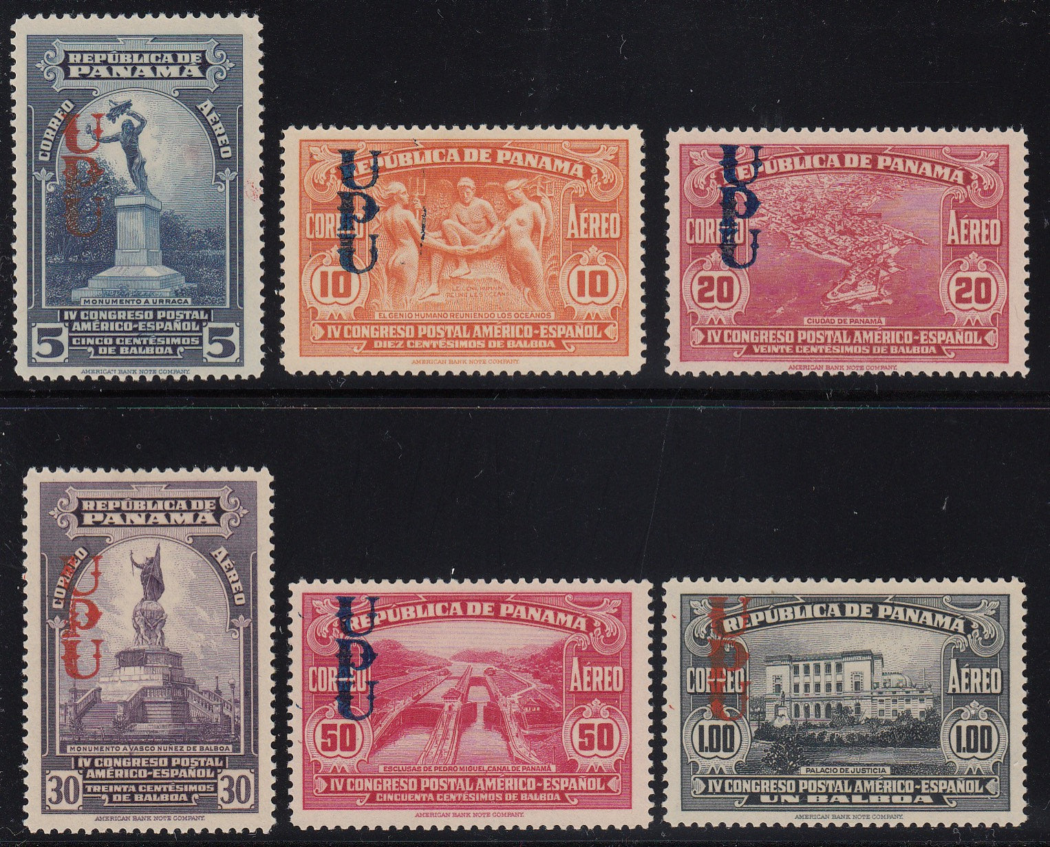 Panama 1937 4th Postal Congress UPU Overprints Airmail Complete Set VLM Mint. Scott C27-C32