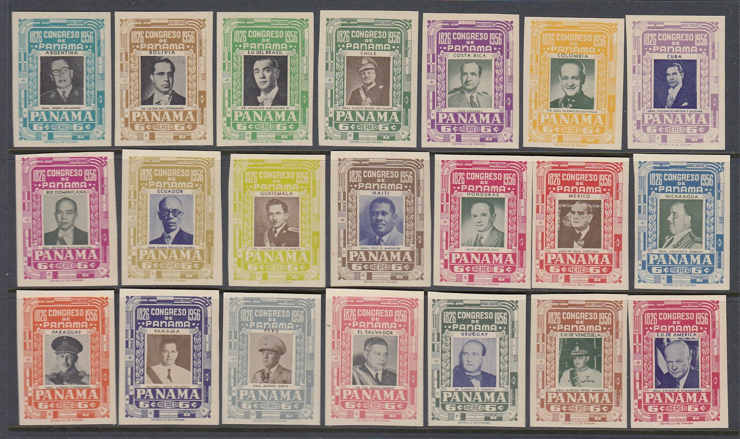 Panama 1956 6c Pan American Conference Presidents Imperf Airmail MNH. Scott C157-C177 var