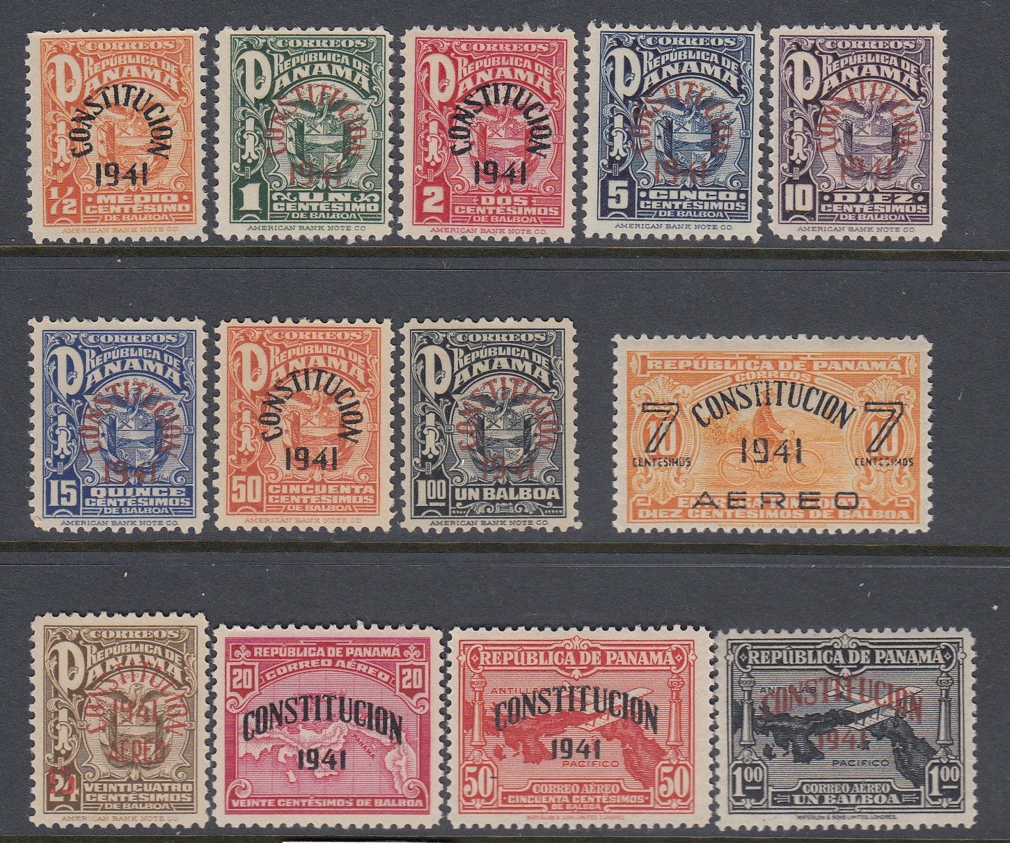 Panama 1941 New Constitution Plus Airmails Complete Set MNH/VLM Mint. Scott 331-338 & C67-C71