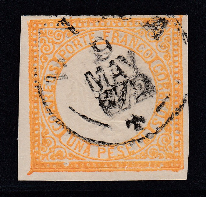 Peru 1868-72 1p Orange with 1872 SON Lima Cancel Used. Scott 15