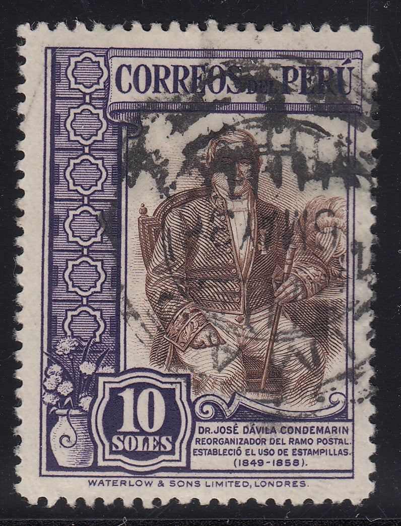 Peru 1936-37 10s Dark Violet & Brown Used. Scott 373