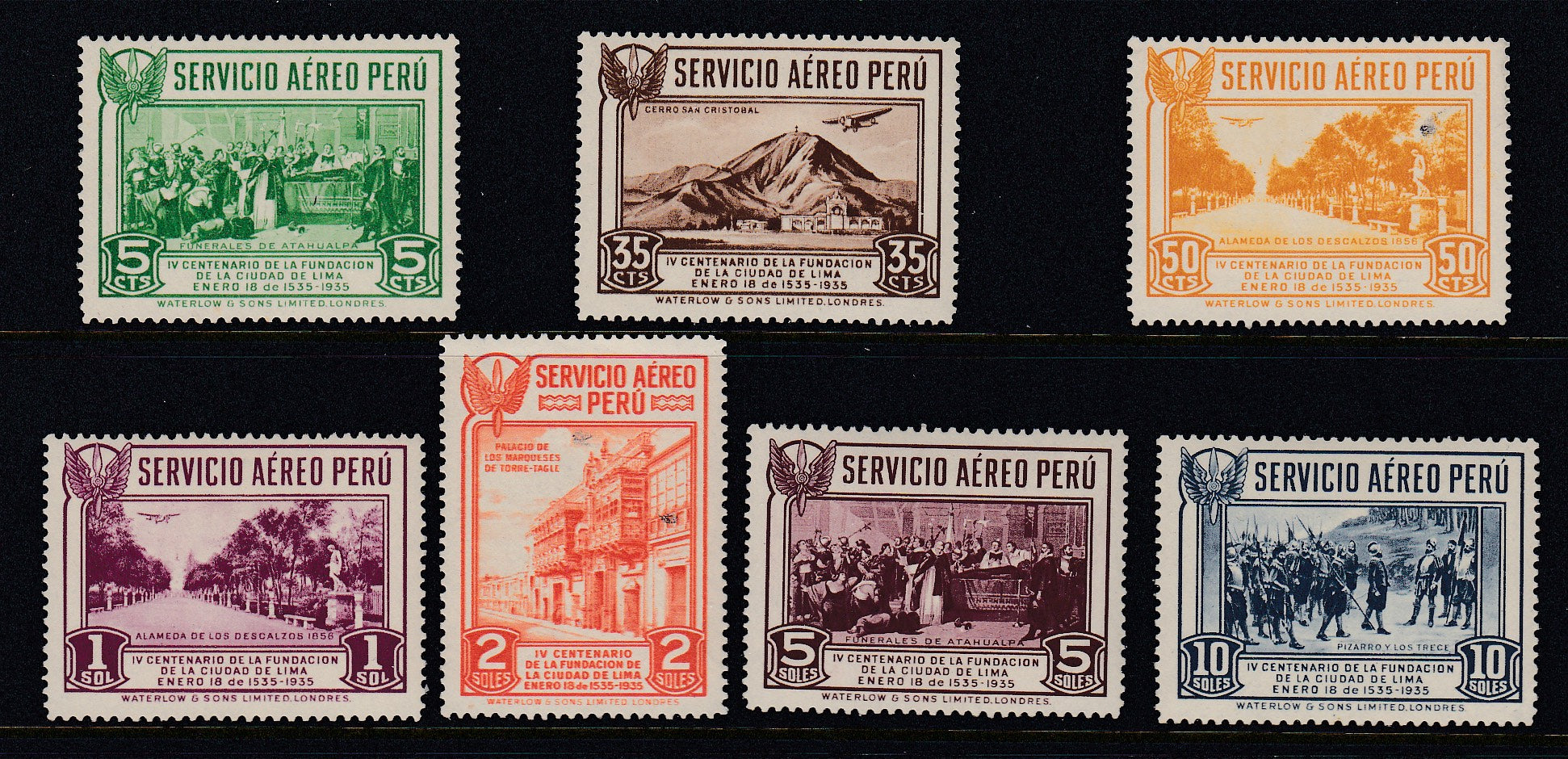 Peru 1935 4th Lima Founding Centenary Complete Airmail Set VLM Mint. Scott C6-C12