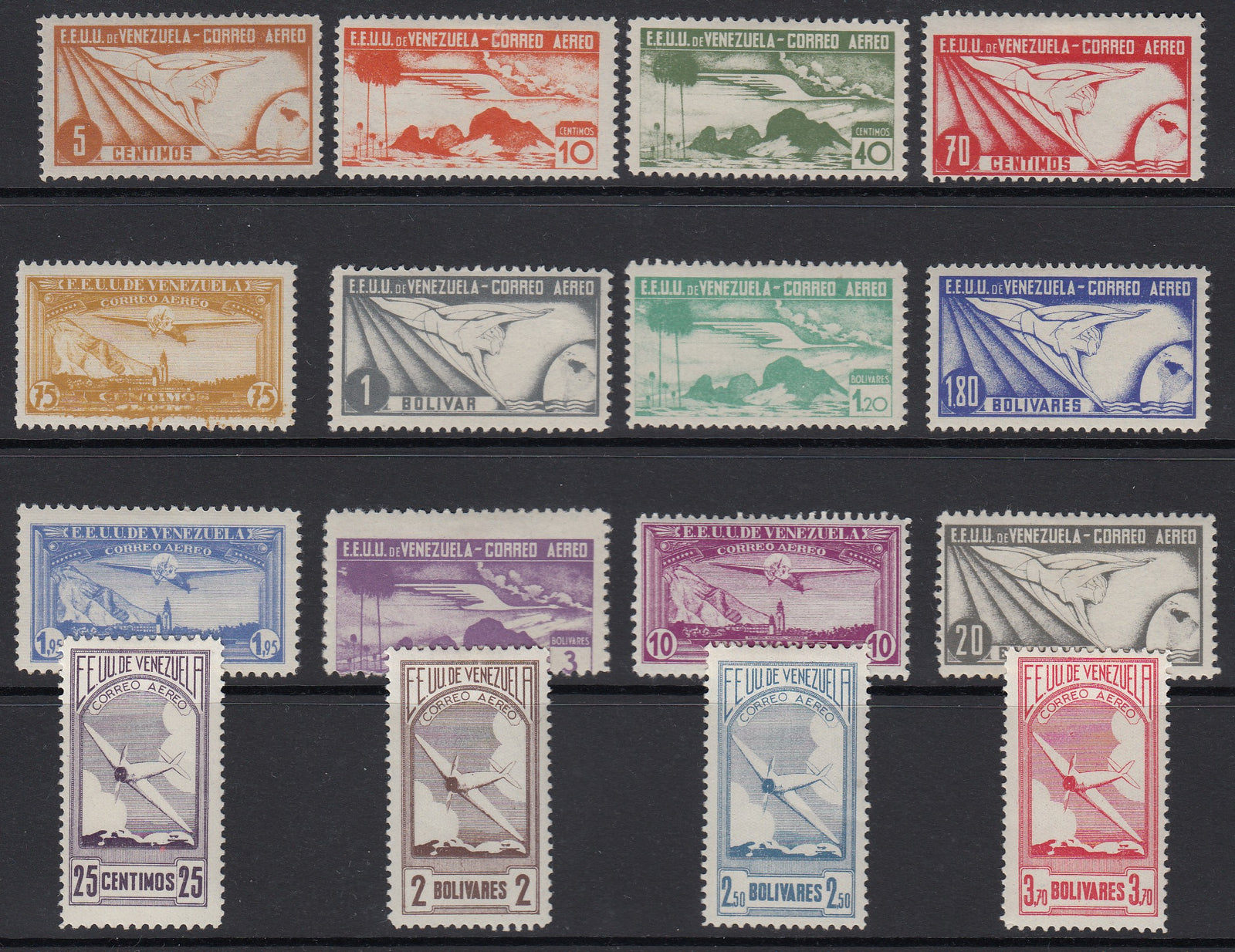 Venezuela 1937 Airmail Set LM Mint. Scott C47-C63