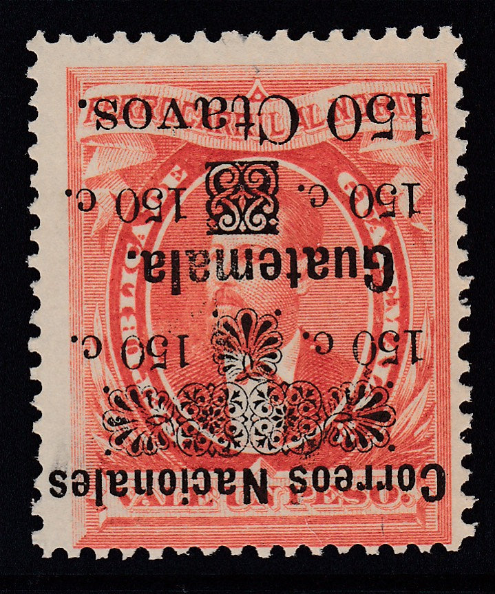 Guatemala 1886 150c on 1p Vermilion Inverted Surcharge Error MNH. Scott 30d