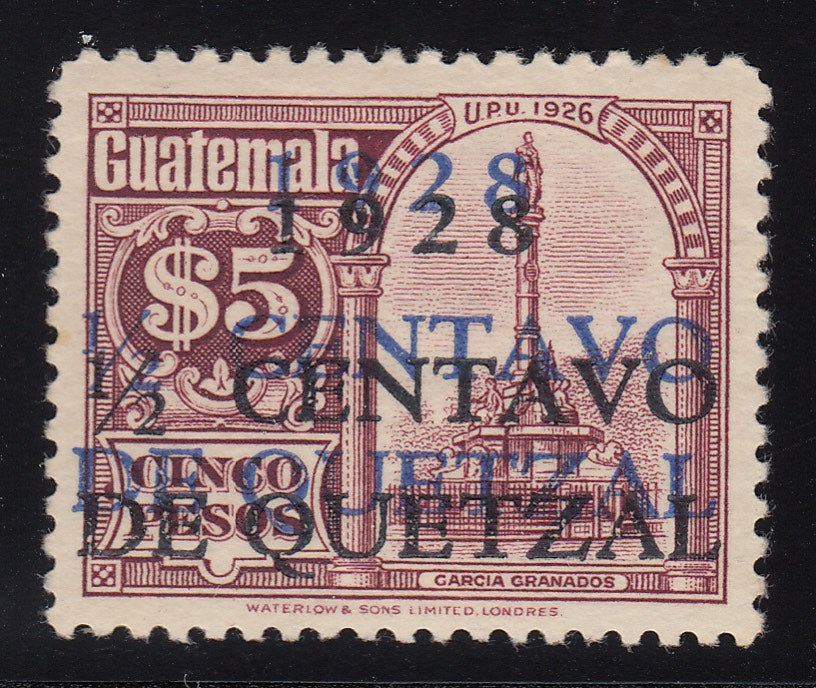 Guatemala 1928 ½c on 5p Blue & Black Double Surcharge Error M Mint. Scott 231d