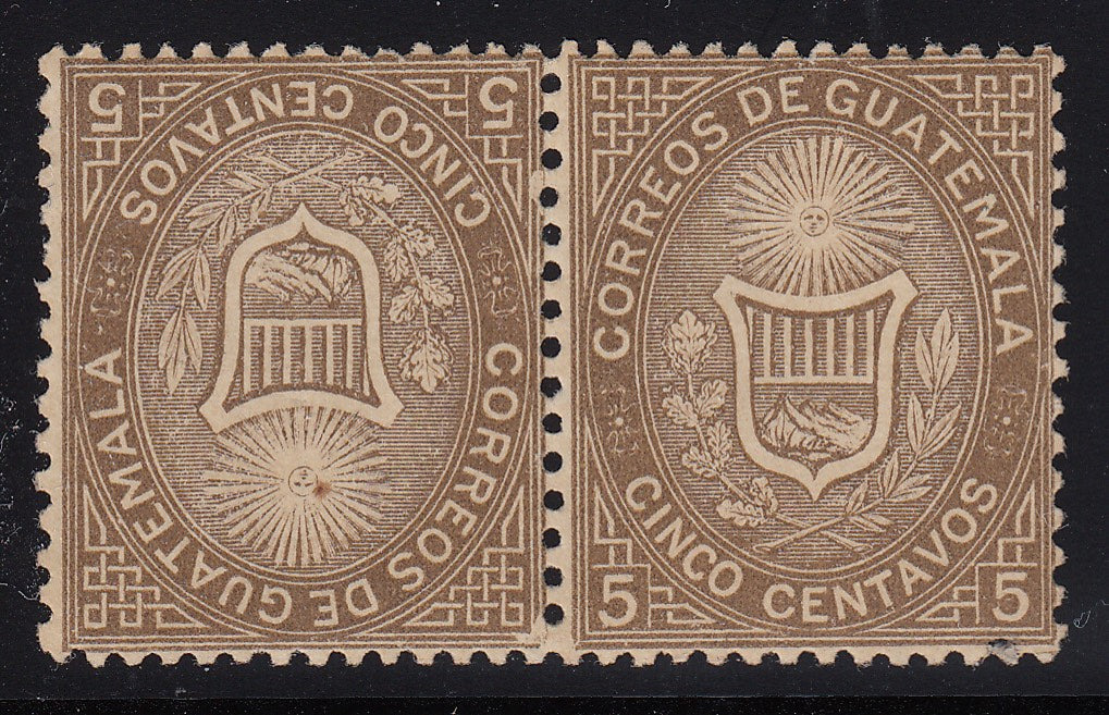 Guatemala 1871 5c Light Bistre Brown Tete Beche Pair LM Mint. Scott 2b