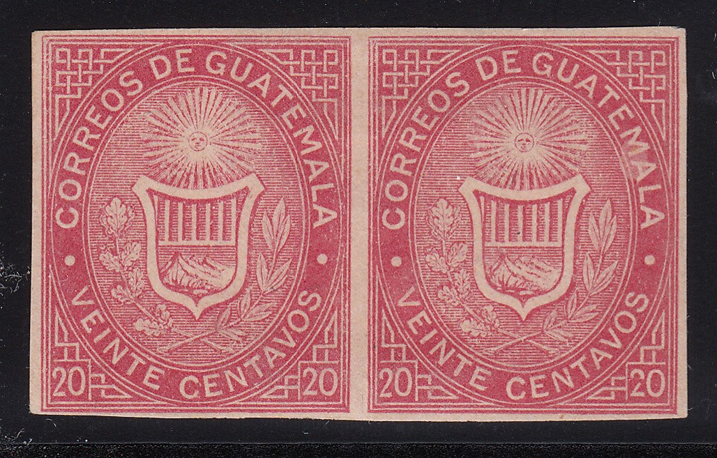 Guatemala 1871 20c Rose Imperforate Pair LM Mint. Scott 4a