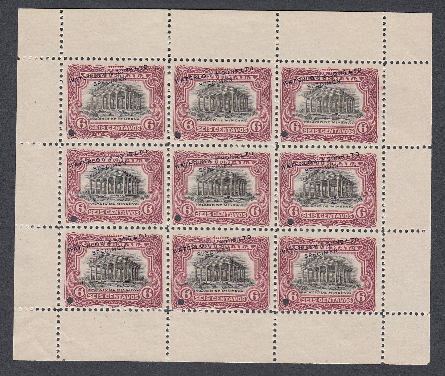 Guatemala 1902 6c Maroon & Gray Waterlow Specimen Miniature Sheet. Scott 117 var