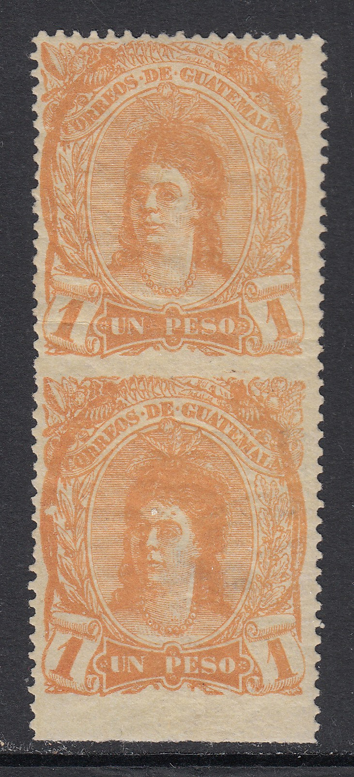 Guatemala 1878 1p Yellow Indian Woman Horizontal Imperforate Pair Error M Mint. Scott 14 var