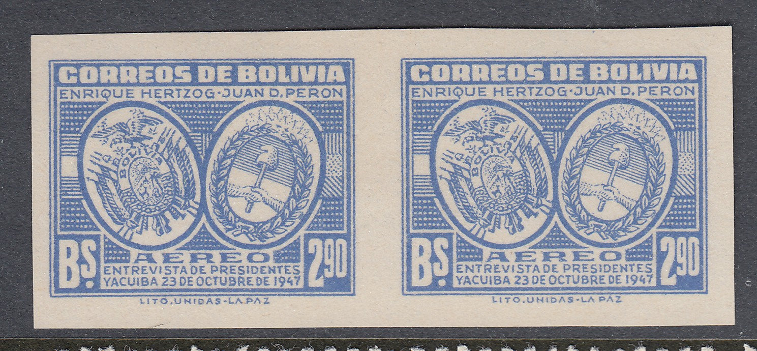 Bolivia 1947 2.90b Ultramarine Imperf Pair MNH/LM Mint. Scott C118a