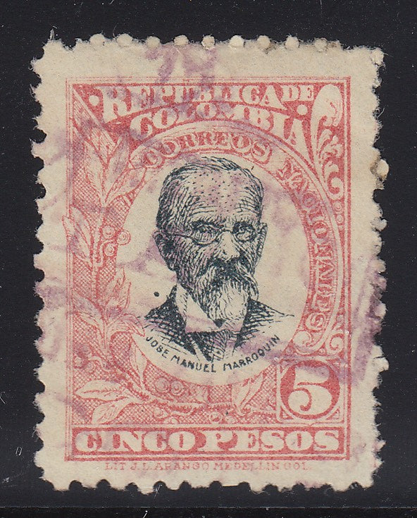 Colombia 1904 5p Red & Black Used. Scott 321