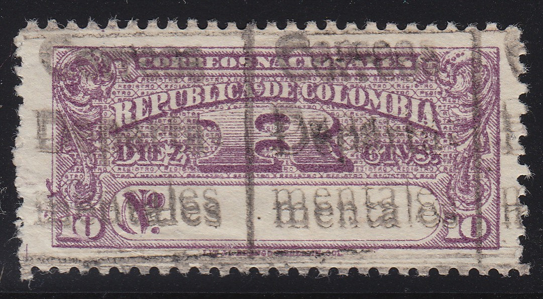 Colombia 1909 10c Purple Dep.Registration Double Overprint M Mint. Scott LF1 var
