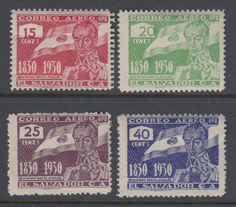 El Salvador 1930 Bolivar Centenary Airmail Set M Mint. Scott C15-C18 with variety