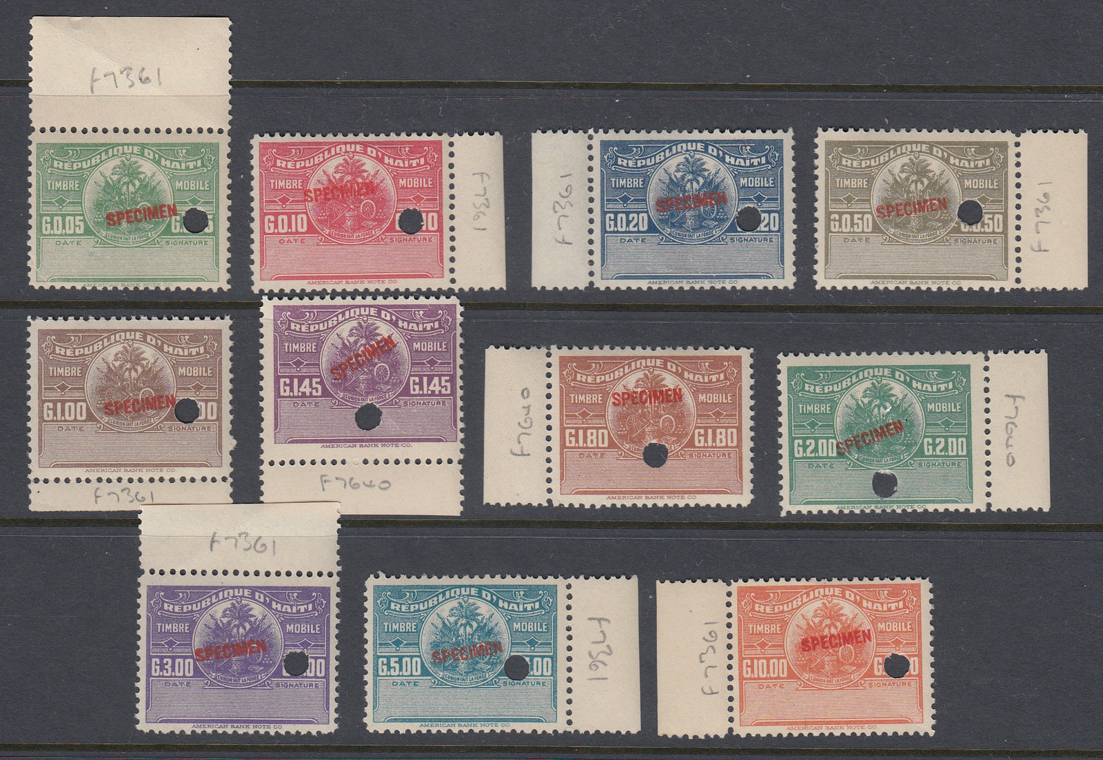 Haiti 1924 Timbre Mobile Specimen Revenue 1st Printing Complete Set MNH. Ex Moorhouse