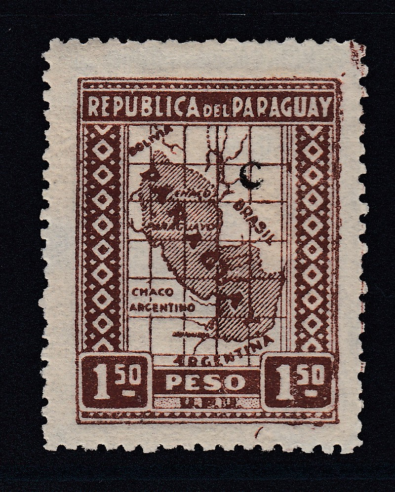 Paraguay 1927-39 1.5p Brown Reverse Printed on Gummed Side Error. Scott L23 var