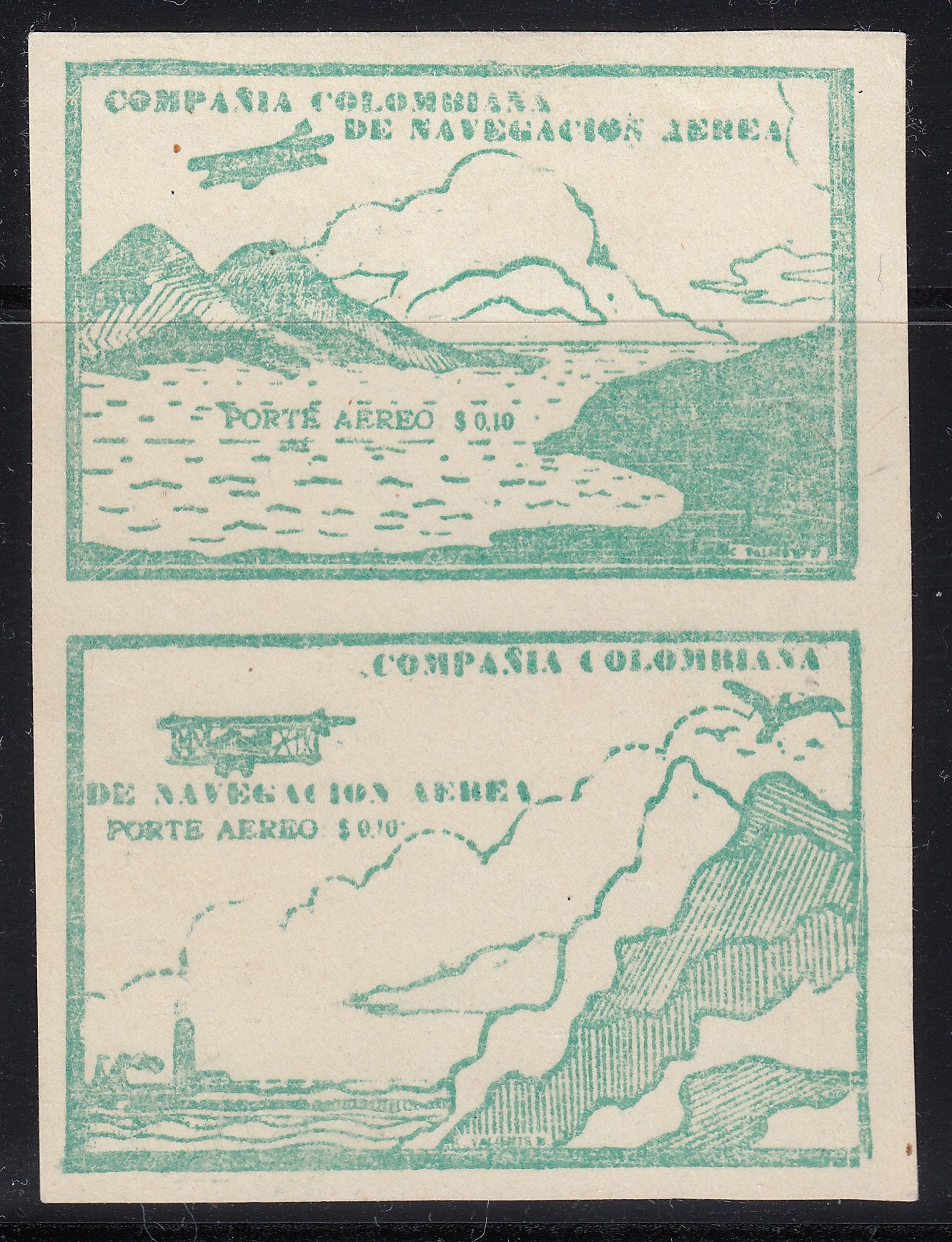 Colombia 1920 CCNA 10c Green Se-Tenant Pair Airmail LM Mint. Scott C11A & C11B