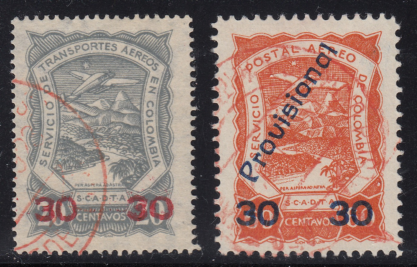 Colombia SCADTA 1923 Airmail Provisional Surcharge Set Used. Scott C51 & C52