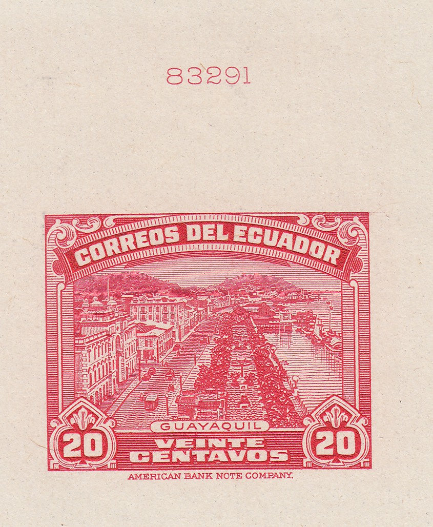 Ecuador 1942-44 View of Guayaquil Complete Set of Die Proofs. Scott 408-408A