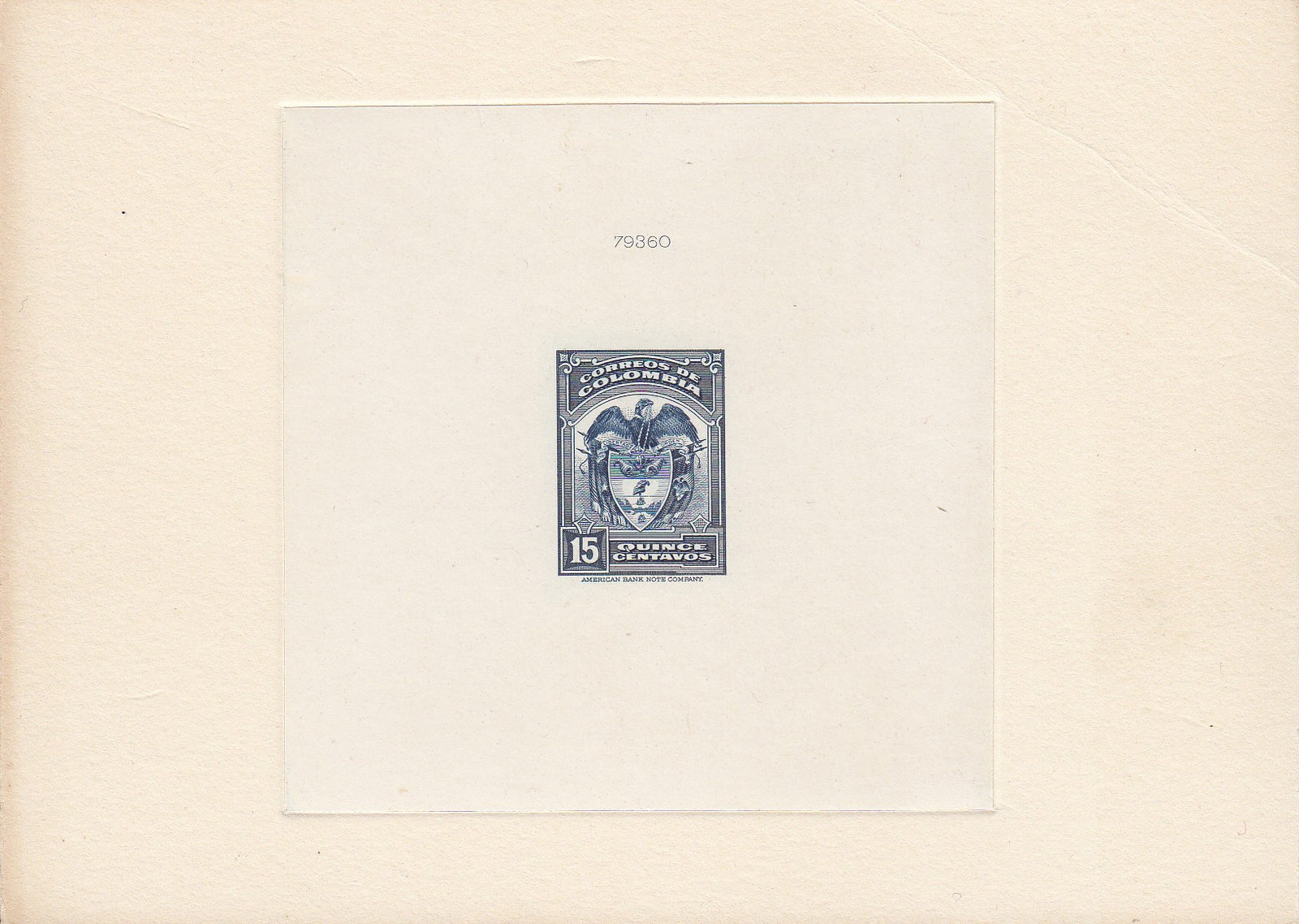 Colombia 1939 15c Dull Blue Sunken Die Proof. Scott 471 var