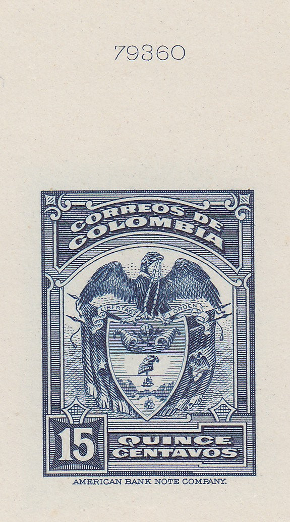 Colombia 1939 15c Dull Blue Sunken Die Proof. Scott 471 var