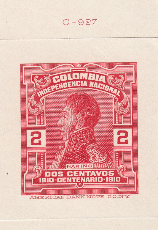 Colombia 1910 2c Scarlet Die Proof. Scott 333 var