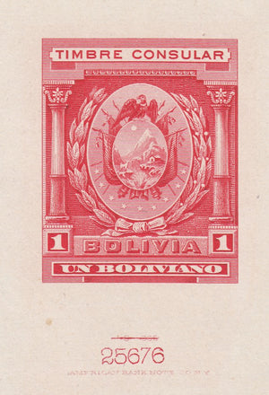 Bolivia 1906 1b Red Consular Revenue Sunken Die Proof