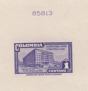 Colombia 1945-48 1c Postal Tax Die Proofs x 2. Scott RA23 & RA23a var