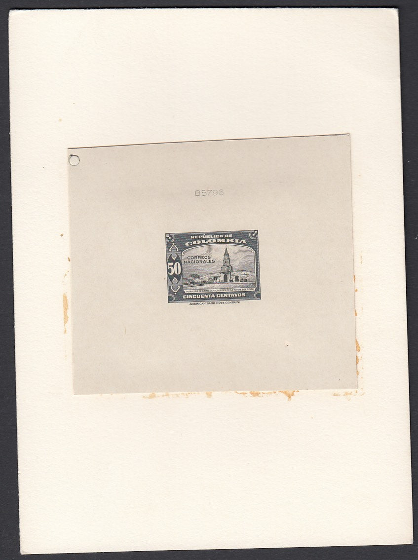 Colombia 1945 50c Olive Black Die Proof. Scott 523 var